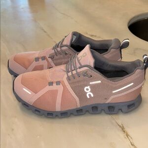 On Running Gray and Pink Waterproof Shoes